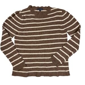 Kiel James Patrick Brown Striped Wool Blend Scalloped Sweater Cozy Coastal